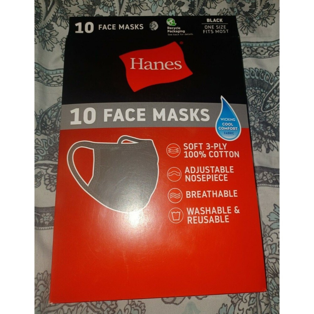 10 PACK Hanes White and Black Face Masks Reusable Washable Adult lot of 2